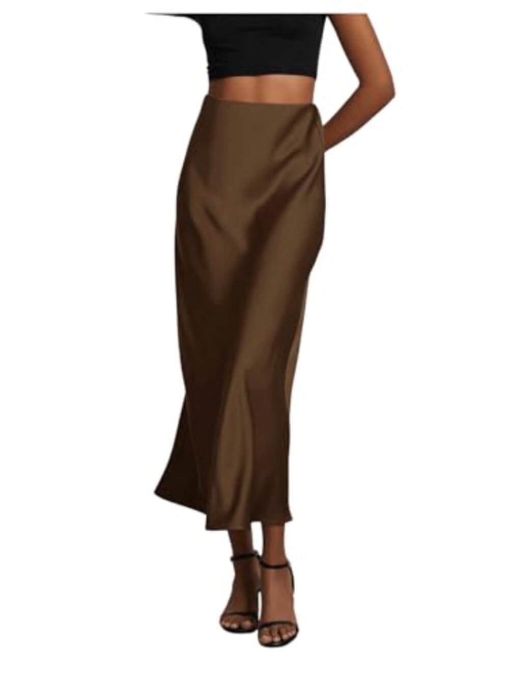 Women's Satin High Waisted A-Line Flared Maxi Skirt